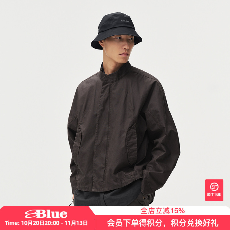 Lanqi All-Cotton Soft Scimitar-Sleeve Workwear Stand-Up Collar Jacket 2026 Autumn Oil Wax Fermentation Wash Vintage Short Jacket for Men