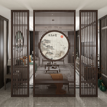 New Chinese style screen Antique solid wood flower grid wood grille partition porch living room simple modern Dongyang wood carving seat screen