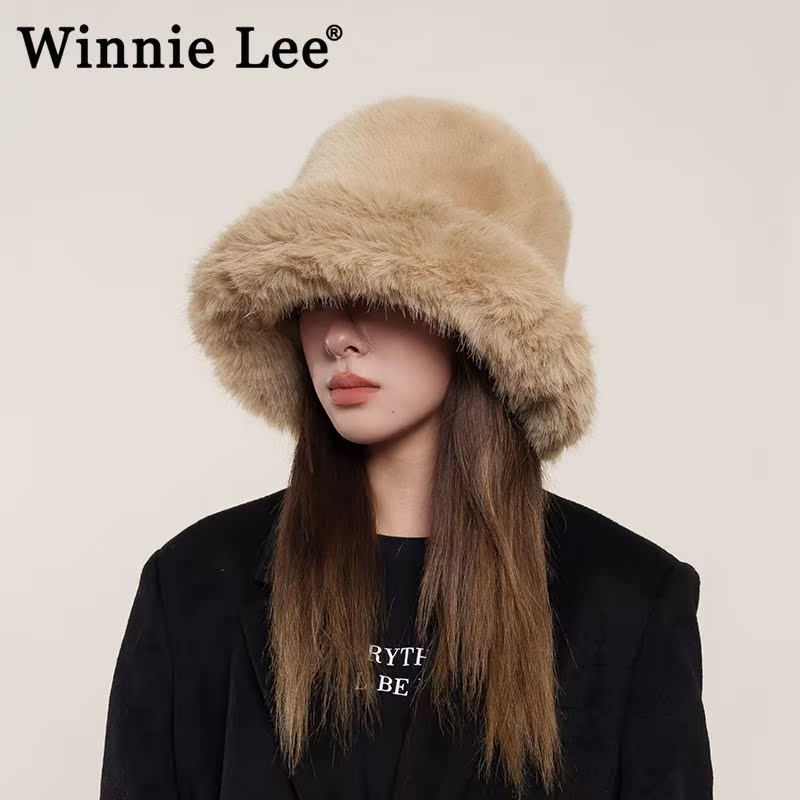 Winnie Lee Japanese Designer Joint Replica Leather Grass Mink Fur Hat Children Plush Warm Fisherman Hat Protective Ear-Taobao