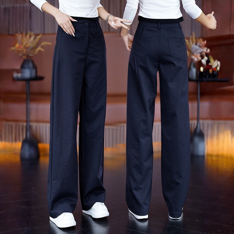 Navy Blue Narrow Wide-Leg Pants for Women, Spring and Autumn 2026 New Style, Popular Hot Item This Year, Casual Straight-Leg Pants for Petite Women