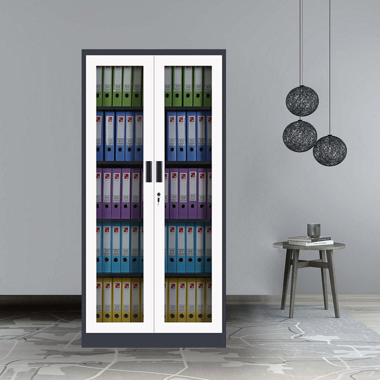 Two doors through glass cabinet thickened steel grey white sleeve colour black and white sheet cabinet manufacturer direct sales file cabinet information cabinet
