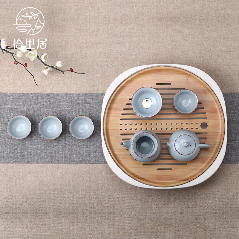 ten Riyü Kiln Qigong Fu Tea Furniture Set Group Home Brief Date Series Ice Cracking Open Sheet Handmade Ceramic Tea Set Tea Tray