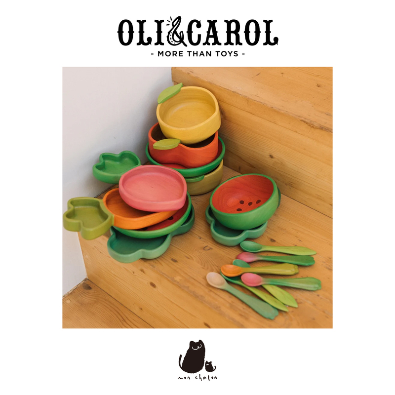 Handmade ▲ Oli & Carol Officially Authorized in Spain, Natural Rubber Wood Food Supplement Tableware for Kidsren
