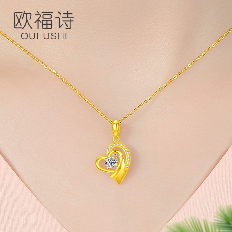 Gold necklace woman 24 K pure gold kkosher crane 999 footgold lady heart - shaped new seven - night girlfriend