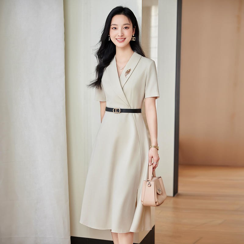 High-End Short-Sleeved Dress for Women 2026 New Formal Dress Elegant Skirt Slim Fit Workwear Long Skirt