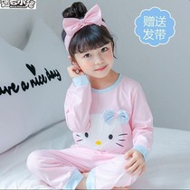 Girl Baby Sleepwear Spring Autumn Season Long Sleeve Pure Cotton Cartoon Suit Little Girl Princess Kt Cat Home Cuddly