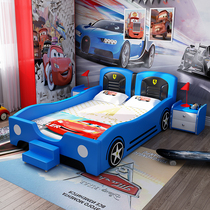 Car bed Boy Scout Cot Brief Kid Bed Three Sets Leather Beds Extremely Simple With Guardrails Cartoon Cool Running Car Bed