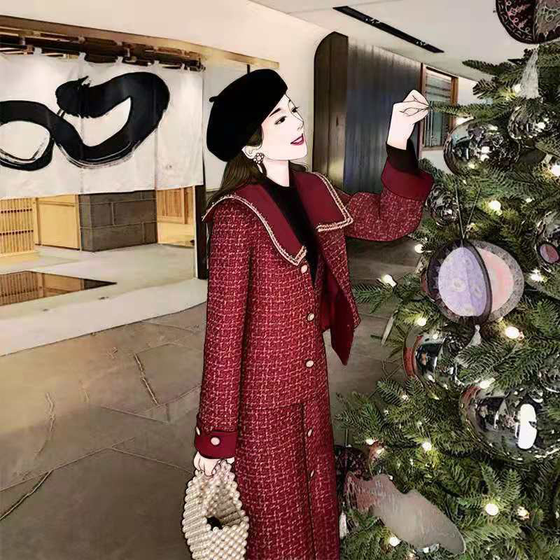 Xiaoxiangfeng suit 2020 autumn and winter women's clothing French platycodon red first love fairy Sen series celebrity Christmas dress
