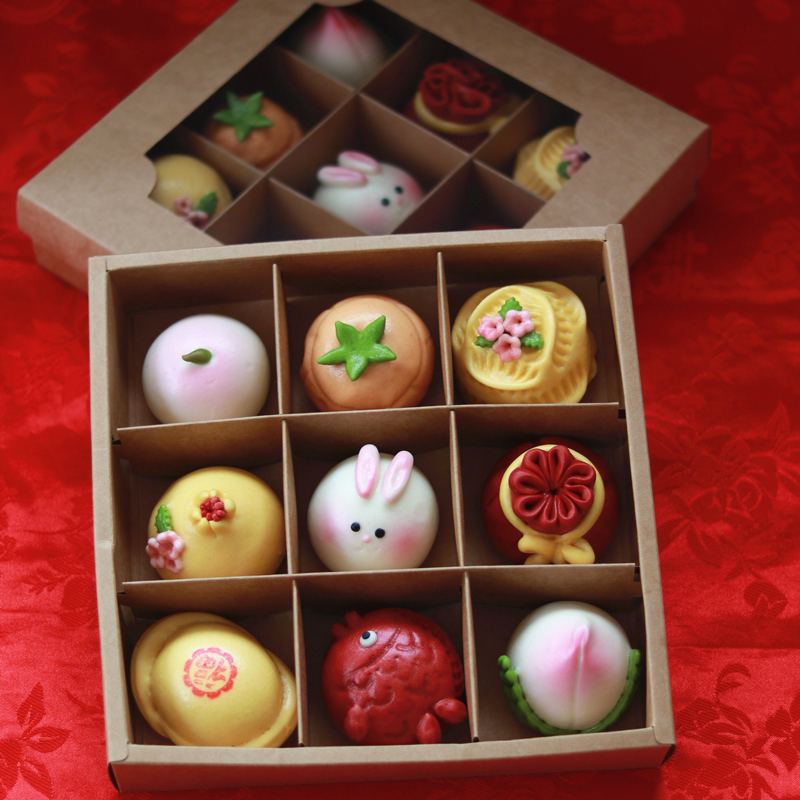 Rabbit Year Gift Box, Flower-Shaped Steamed Buns, Birthday Gift, Specialty Product from Shandong, New Year Steamed Buns, Cartoon Creative Pastries Rabbit Year Gift Box, Flower-Shaped Steamed Buns, Birthday Gift, Specialty Product from Shandong, New Year Steamed Buns, Cartoon Creative Pastries