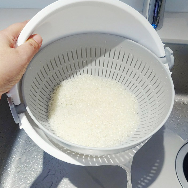 Japan imports rotatable double-layer washing basket washing basin plastic fruit basin kitchen thickened drain basket drip sieve