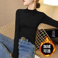 Черный цветной приятный телу демисезонный флисовый хлопковый лонгслив, высокий воротник, изысканный стиль, в обтяжку