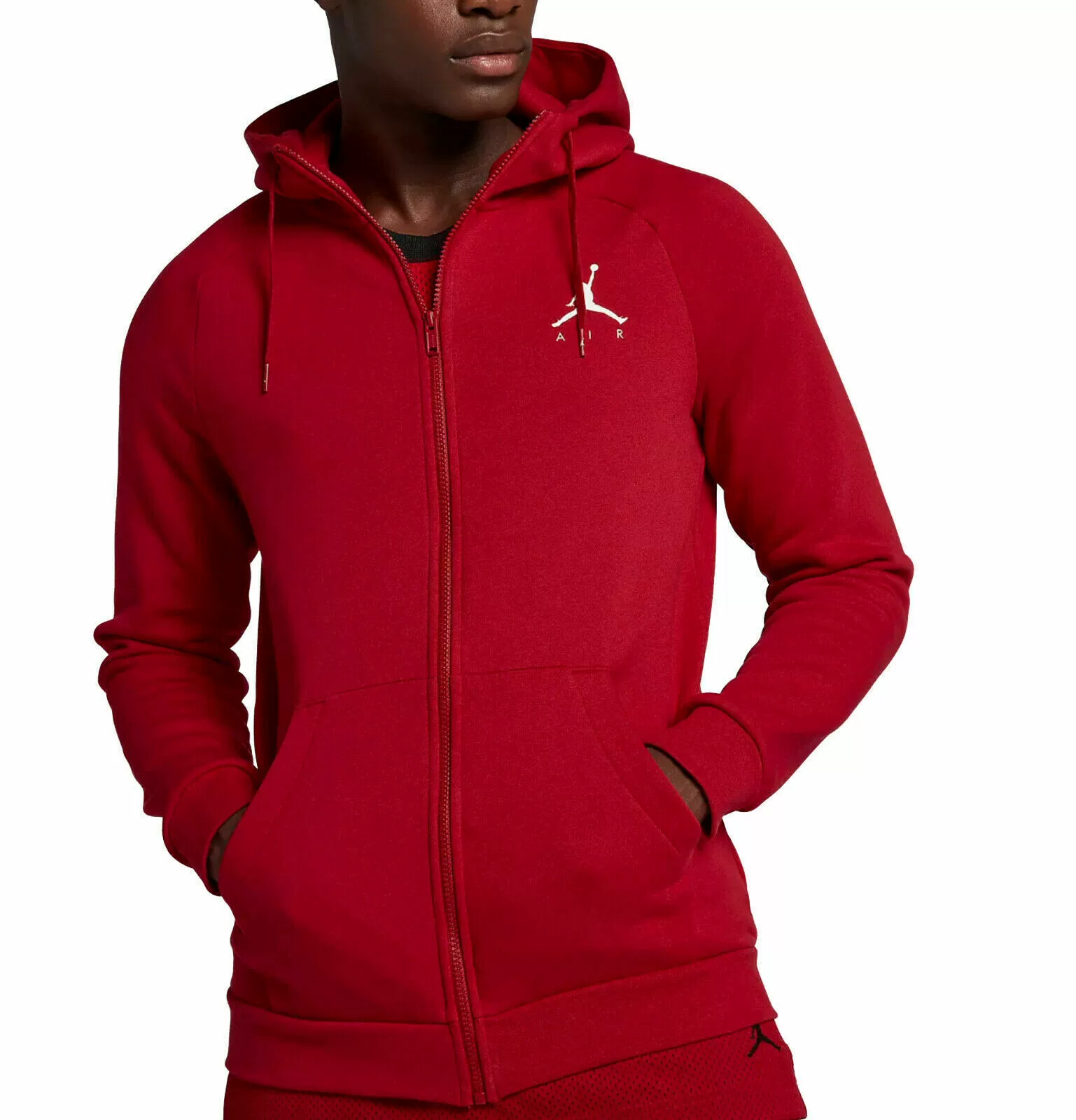 Jordan đỏ và trắng cộng với lông cừu trùm đầu air xl áo thể thao Full-Zip - Thể thao lông cừu / jumper