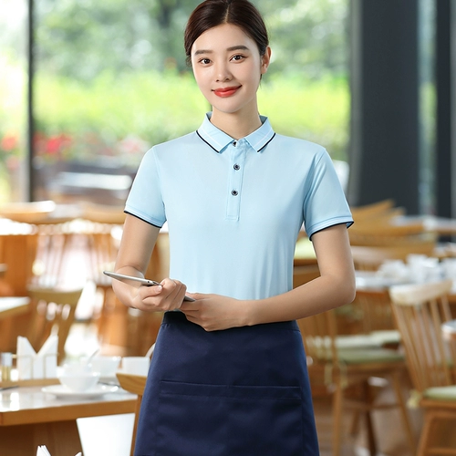 Служба работы питания T -Fish Men and Women Office Short -Sleeed Barbecue Restaurant Restaurant Cafeteria Hot Pot Restauranc