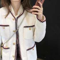 White small fragrant wind jacket female autumn winter 2021 new small sub thickened clamp cotton advanced sensational style name yuan short
