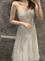 Streamer yarn white suspender dress womens spring and autumn 2021 new French niche high-end sense of inner matching bottomed long skirt
