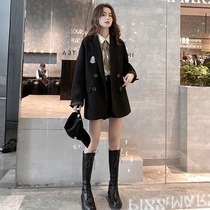 British college wind woolen suit jacket female 2021 new spring and autumn Korean casual thickened jk small suit