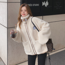 Small lamb wool coat womens autumn and winter 2020 new wild Korean loose cotton coat plus velvet thickened motorcycle suit