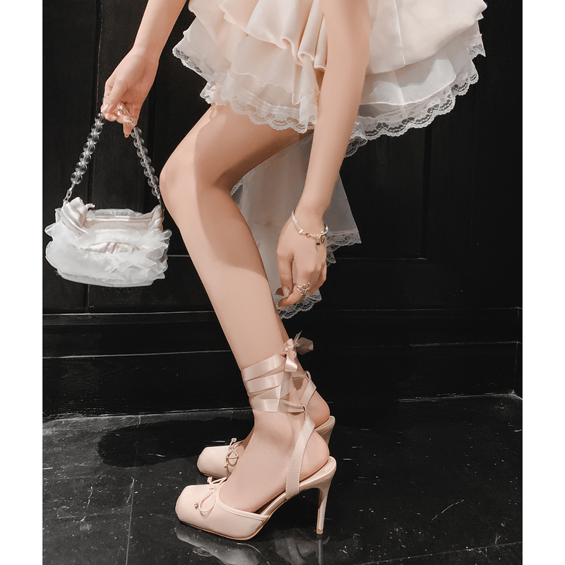 Nude Pink Cross-Strap Ballet Shoes for Women, 2026 Summer New Style, Thin Heel, Closed-Toe, Backless Sandals, Stunning High Heels