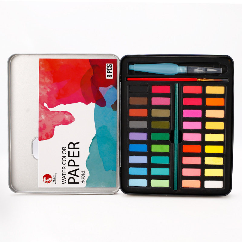 Daily Practice 36 Color Solid Watercolor Paint Suit Iron Case Powder Cake Water Soluble Paint Solid Watercolor Water Powder Paint-Taobao