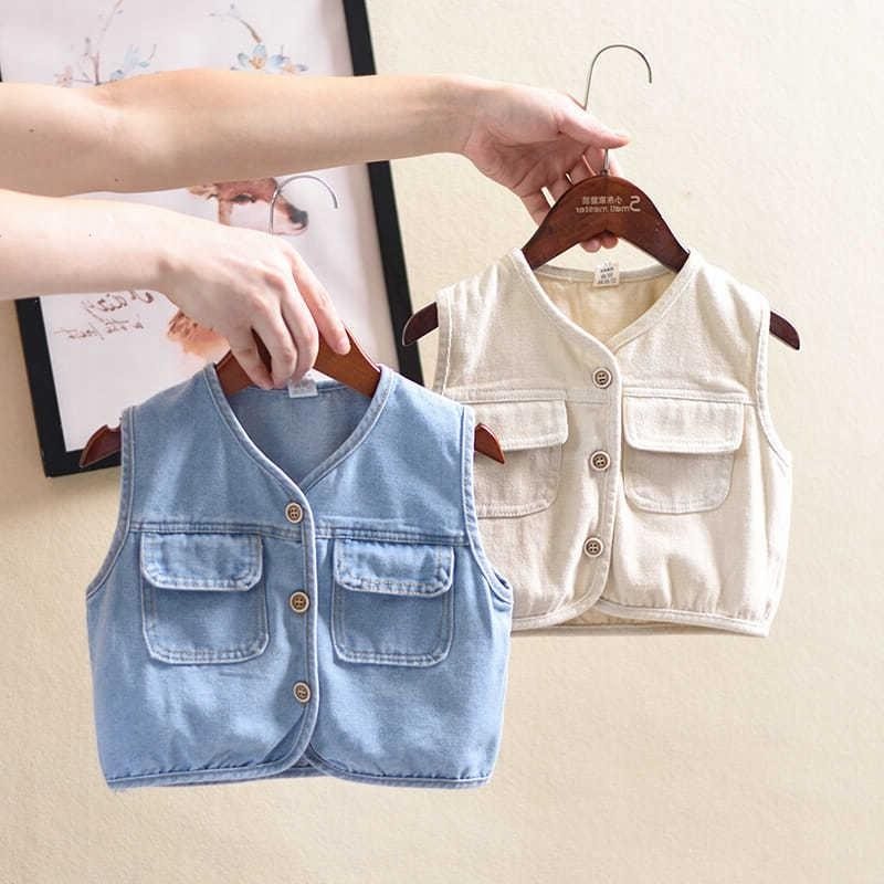Boy Waistcoat Spring Autumn Outwear Baby Boy Canon Shoulder Female Baby Cowboy Handsome Korean version Small and medium vest Vest Tide
