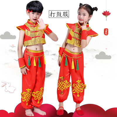 Chinese dragon drummer performance costumes for boy girls Children new year day spring festival costumes lantern, boys and girls make a good start