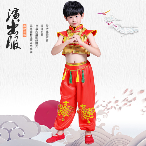 Chinese dragon drummer performance costumes for boy girls Children new year day spring festival costumes lantern, boys and girls make a good start