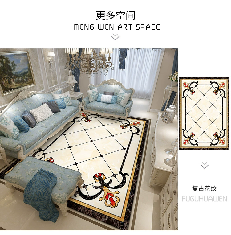 Phòng khách phong cách châu Âu thảm sofa bàn cà phê thảm đá hoa văn mô hình phòng ngủ đầu giường thảm nhà đầy đủ hình chữ nhật sàn mat