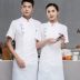 Polyester-Cotton cao cấp lưới thoáng khí áo liền quần đầu bếp ngắn tay nam mùa hè nhà hàng khách sạn nhà bếp phục vụ quần áo đầu bếp màu trắng tinh khiết đồng phục nấu ăn áo bếp nữ 