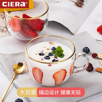 Breakfast cup Milk oatmeal glass Household water cup Cute large capacity heat-resistant cup with lid spoon Coffee cup