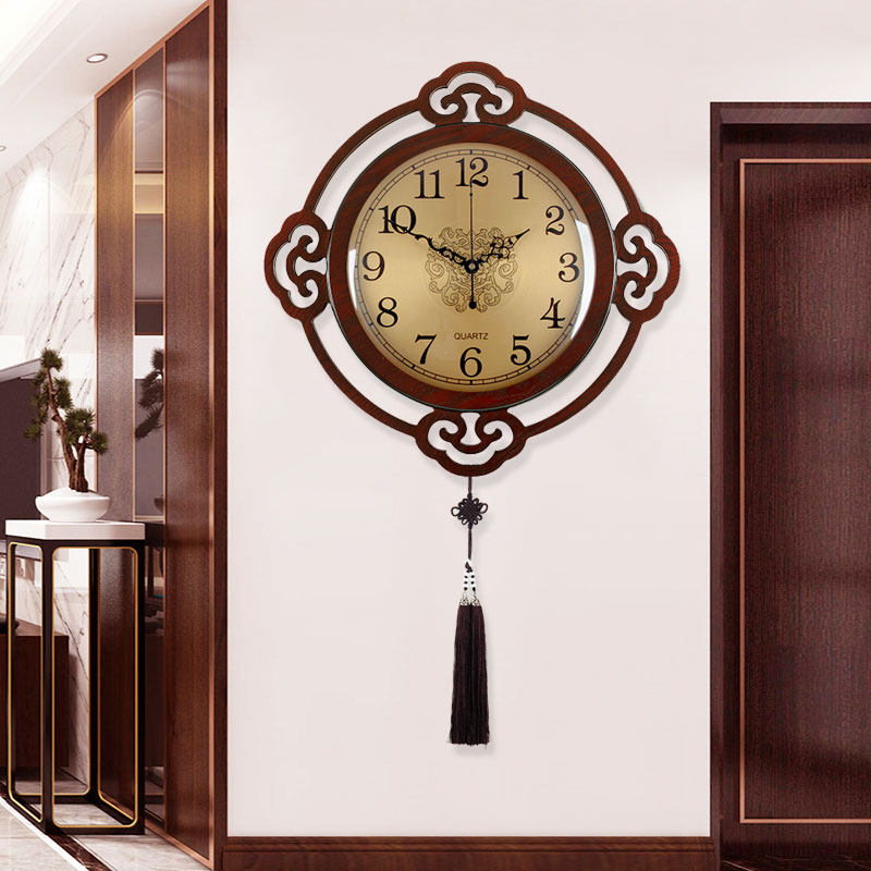 New Chinese Zen Mood Hanging Clock Creativity China Wind Living Room Silent Watch Wood Hanging Watch Home Atmosphere Decoration Clock