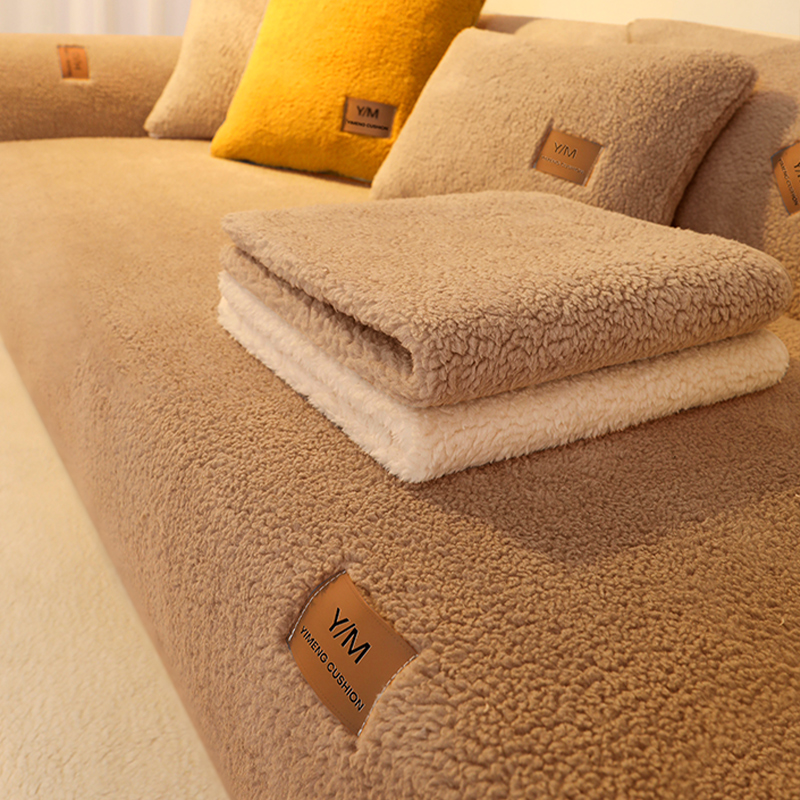 Lamb suede sofa cushion winter thickened plush cushion non-slip leather sofa cover autumn winter style cushions cover cloth towels-Taobao
