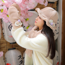 Hats scarves gloves three-piece one-piece scarf female birthday gift box set Winter girls