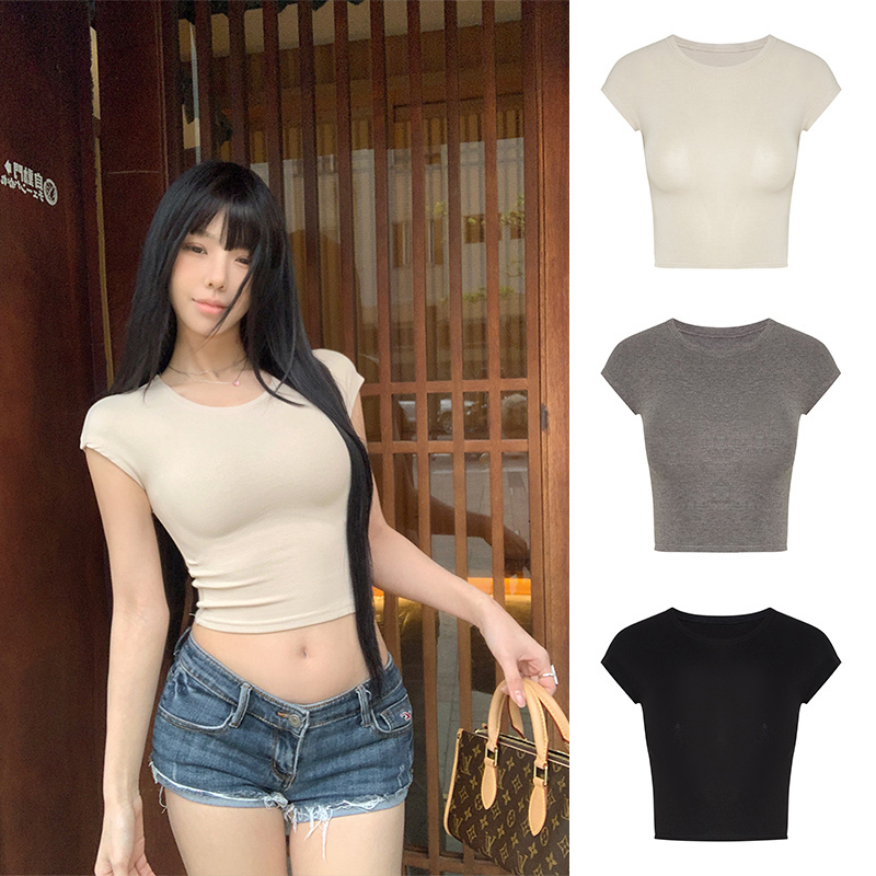 Moses Queen Round Neck Short-Sleeve 2025 New Summer Women's Slim-Fit Flattering Regular Shoulder T-Shirt Short Top Moses Queen Round Neck Short-Sleeve 2025 New Summer Women's Slim-Fit Flattering Regular Shoulder T-Shirt Short Top