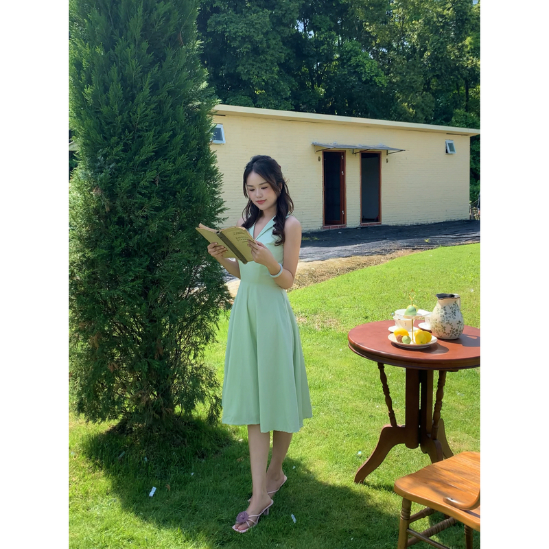Bubu Cloth Island Lalaland French Retro Gentle Elegant Everyday V-Neck Sleeveless Vintage Dress