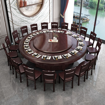 New Chinese hotel big round table electric turntable 20 30 people hotel solid wood dining table and chairs combined bag clubhouse 3 m