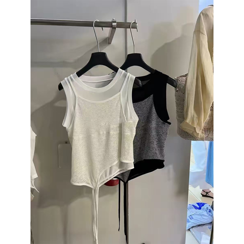 Asymmetrical Color-Blocked Layered Mesh Camisole Two-Piece Set for Women, 2026 Summer High-End Top