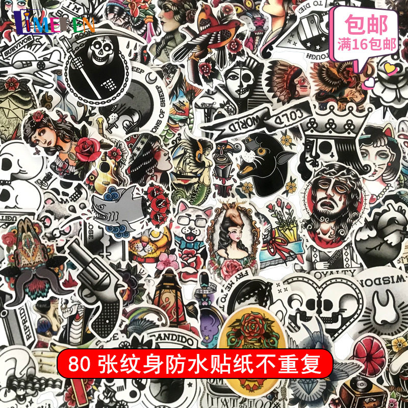 80 tattoo old school manuscript manuscript stickers retro style stickers set mobile phone protective shell stickers