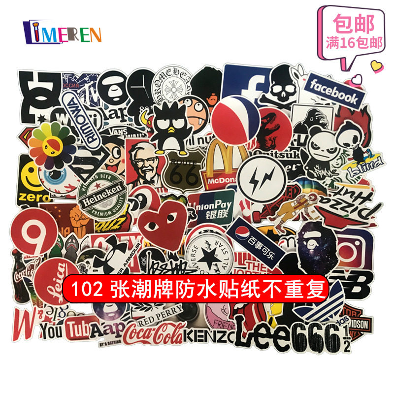 Hand ledger sticker 102 Tide Cards Logo Logo Sticker handbooks Peripheral Diary Phonographic Book in Europe and America Wind cell phone protective shell sticker