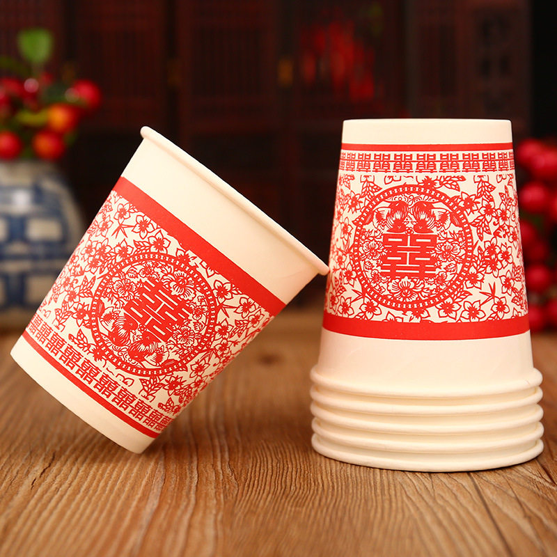 Factory sales Marriage Disposable Paper Cup Wedding Reception Cup Red Wedding Supplies Set Wedding Ceremony Toast Tea Cup