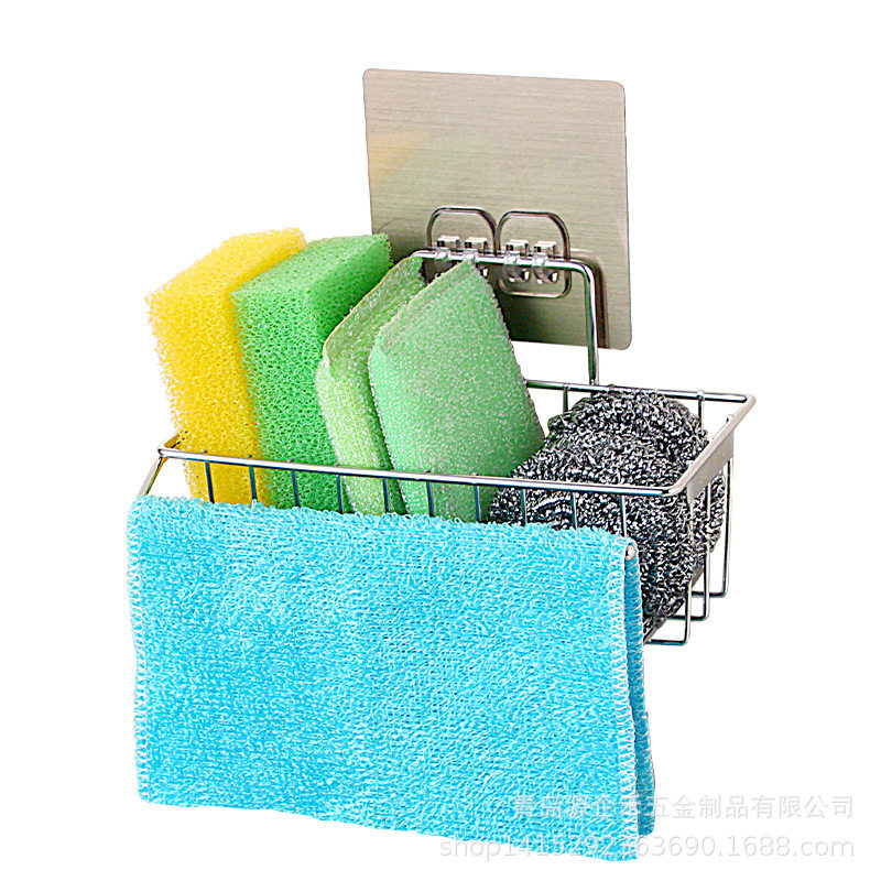 Kitchen asphalt basket 304 stainless steel dishwash shelf wall hanging frame sponge to collect multi - functional hanging basket