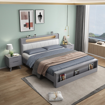 Nordic solid wood bed 1 8 m Double main bedroom with wedding bed Modern minimalist small family Type 1 5 Teenager Bookshelf Storage Bed