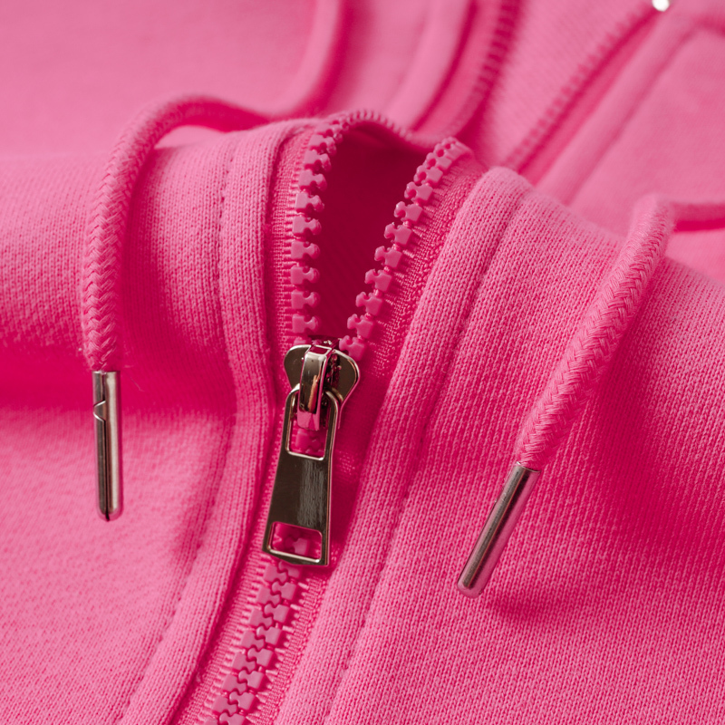 310g Heavyweight Rose Red Hooded Cardigan Sweatshirt Jacket for Women, Pink Drop Shoulder Loose Zipper Top, Spring and Autumn Style