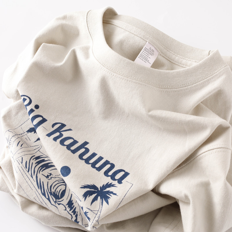 270g Heavyweight Cream-Colored Combed Cotton Short-Sleeve T-Shirt for Men, Japanese-Style Off-White Milky White Solid Color Printed Half-Sleeve Top for Women