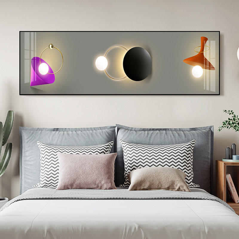 Simple abstract bedroom bedside decoration painting warm sofa background wall mural horizontal version Nordic living room long painting