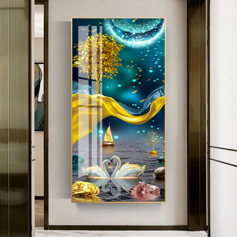 Entrance to the family Xuanguan Decorative Painting Corridor Aisle Wall Painting Vertical version Living room Modern minimalist light extravagant Swan hanging painting
