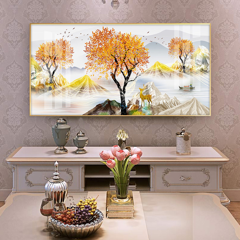 Living Room Decoration Painting Sofa Background Wall Banner Painting New Chinese Style Bedroom Genguan Dining Room Light Extravagant Modern Brief Hang Painting
