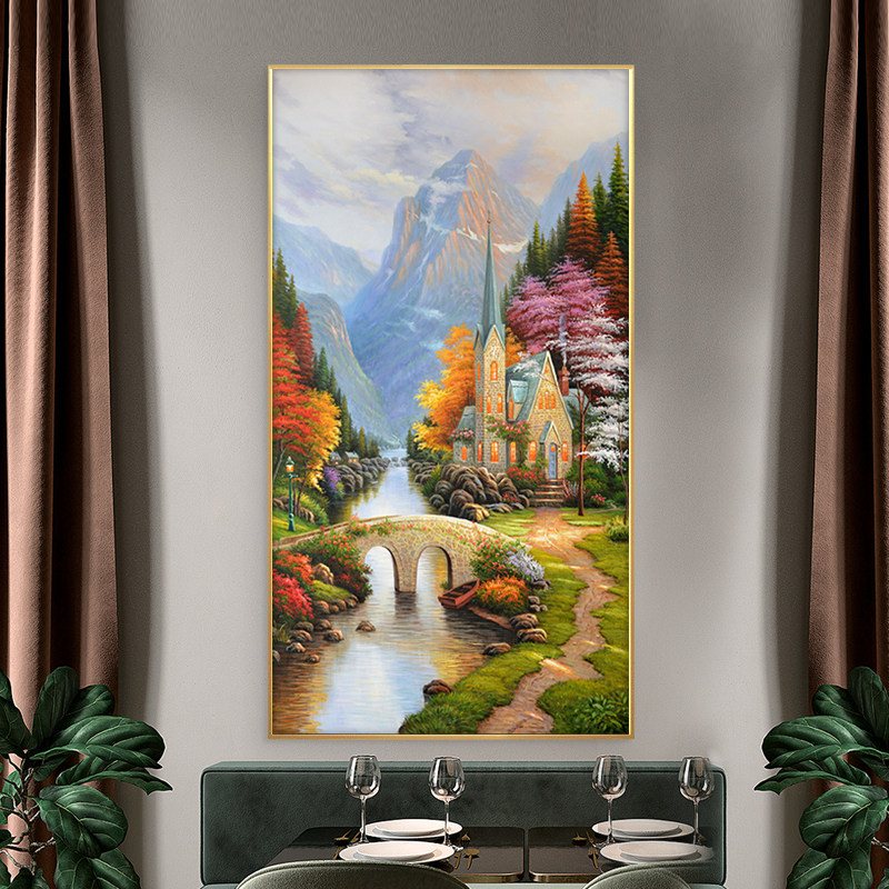 Light luxury porch decorative painting vertical version modern minimalist atmosphere corridor aisle wall hanging painting koi nine fish crystal porcelain painting