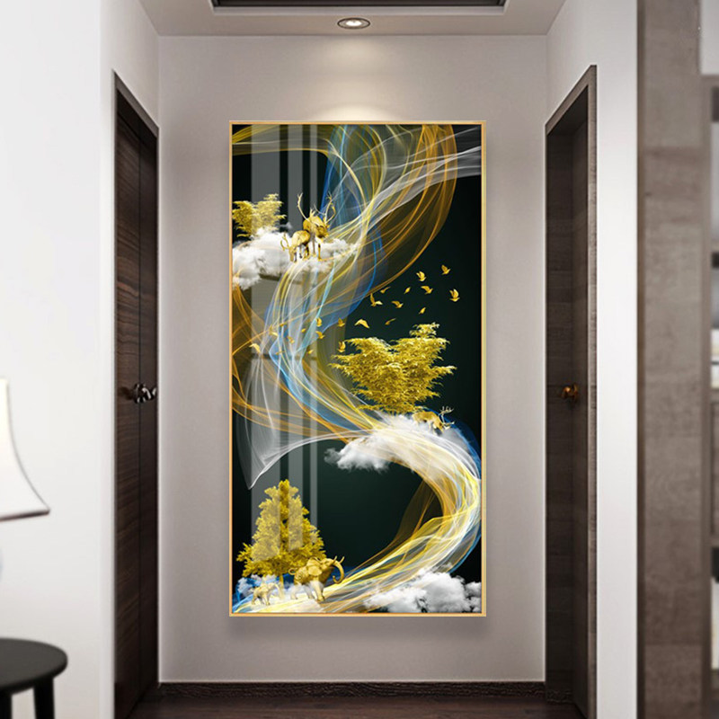 Modern minimalist porch decorative painting light luxury corridor aisle mural abstract household crystal porcelain hanging painting vertical version auspicious elephant
