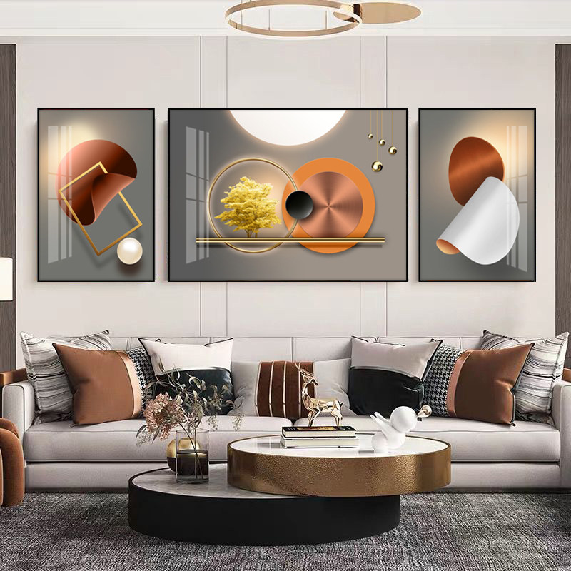 Light Extravagant Nordic Modern Atmosphere Living-room Decoration Painting Sofa Background Wall Mural Crystal Porcelain Painting Inlaid Drilling Triptych Hanging