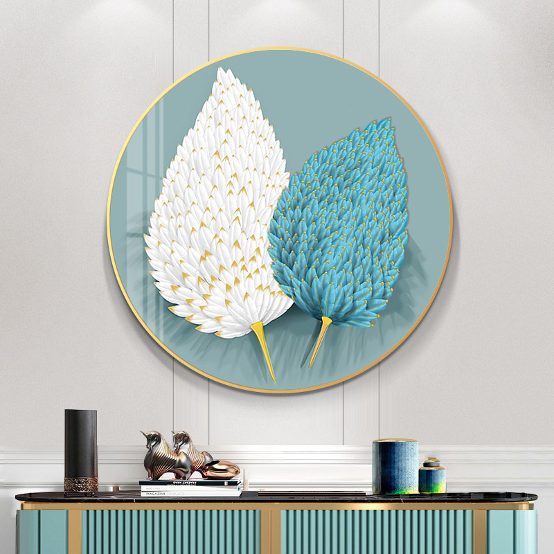 Round Xuanguan Decoration Painting Living Room Sofa Background Wall Hanging Painting Nordic Style Wall Personality Feather Light Lavish Mural Painting
